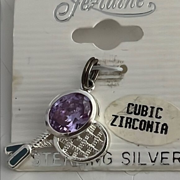 Jezlaine Sterling Silver Tennis Racket Pendant Purple Cubic Zurconia VTG NWT - Picture 4 of 6
